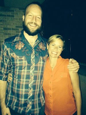 Stand up comedian Gabe Kea performing a shirt swap with stand up comedian Sally Brooks